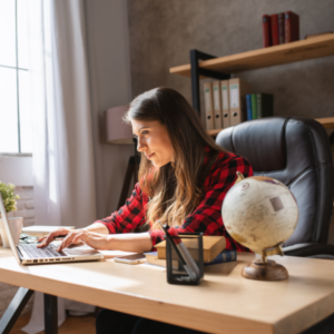 a woman in a work from home environment